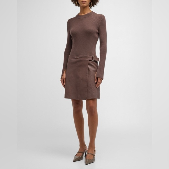 New DEREK LAM 10 CROSBY Nancy Wrap Effect Cotton Blend Leather Mini Dress 12 - Picture 3 of 14